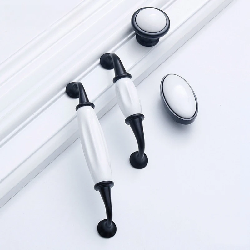European Style Black White Crack Ceramic Handle Shoe Cabinet Cabinet Cabinet Door Hardware Furniture Drawer Wardrobe Handle
