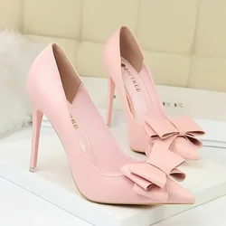 Women Fetish 10.5cm High Heels Blue Pink Pumps Butterfly Knot Leather Stiletto Heels Lady Escarpins Wedding Evening Party Shoes