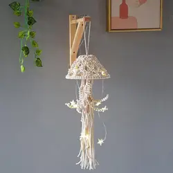 Nordic Macrame Dream Catcher Handmade Cotton Rope Woven Pendant With Light String Creative Jellyfish Dream Catcher Room Decor