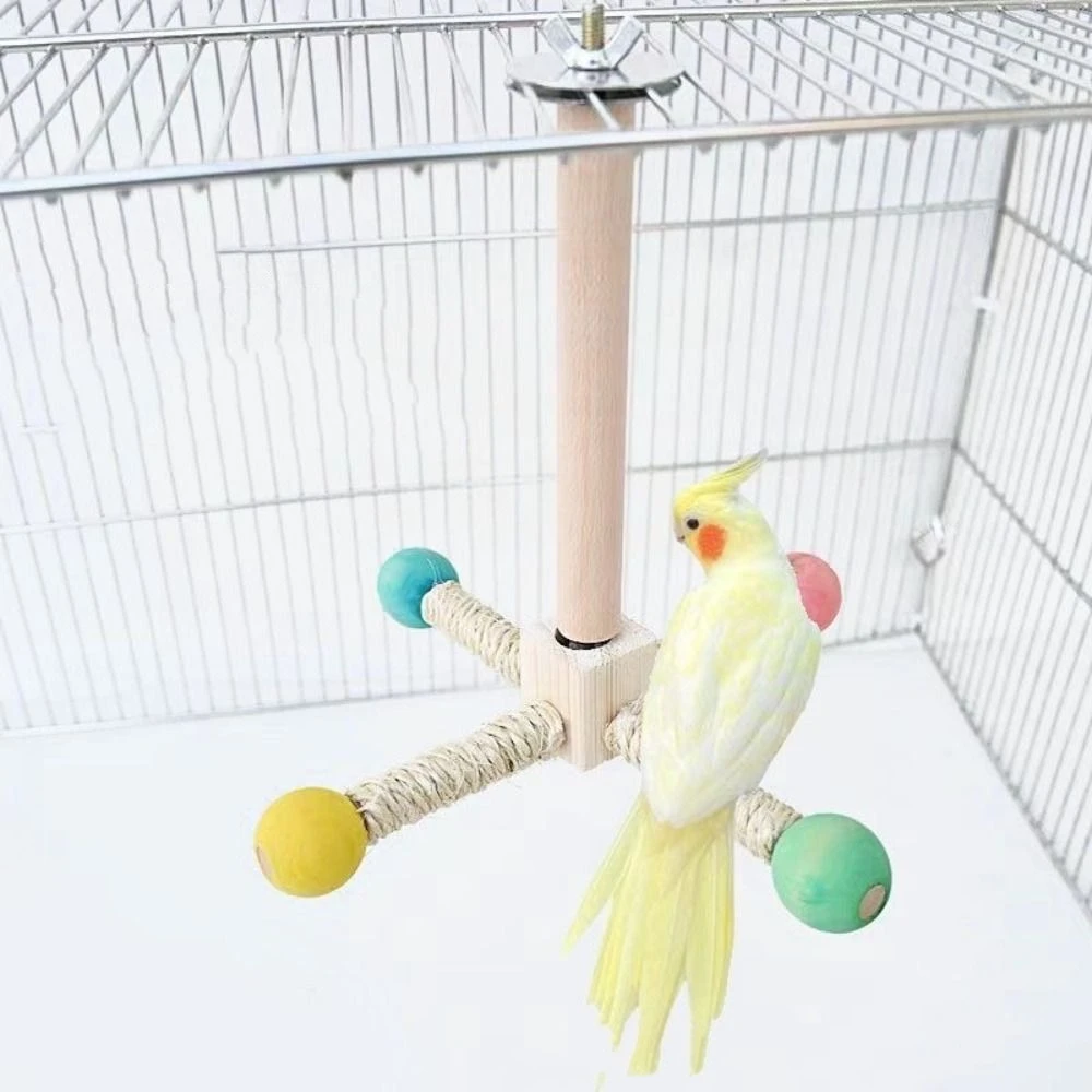 Windmill Toy Rotating Balls Parrot Station Stick Band Bearing Wooden Bird Perch Toy Colorful Interactive Parrot Stand Lovebirds