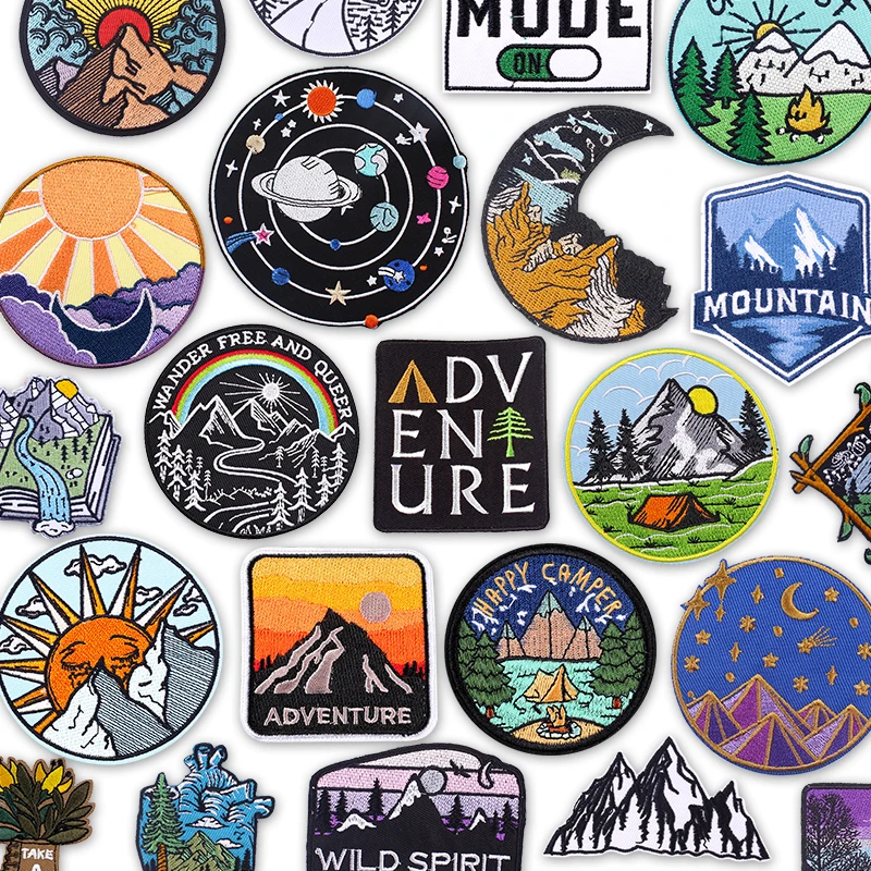 Mountain Adventure Camping Embroidered Patches Iron on for Clothing Hiking Backpack Tent Decorative Sew on Patches for Jackets