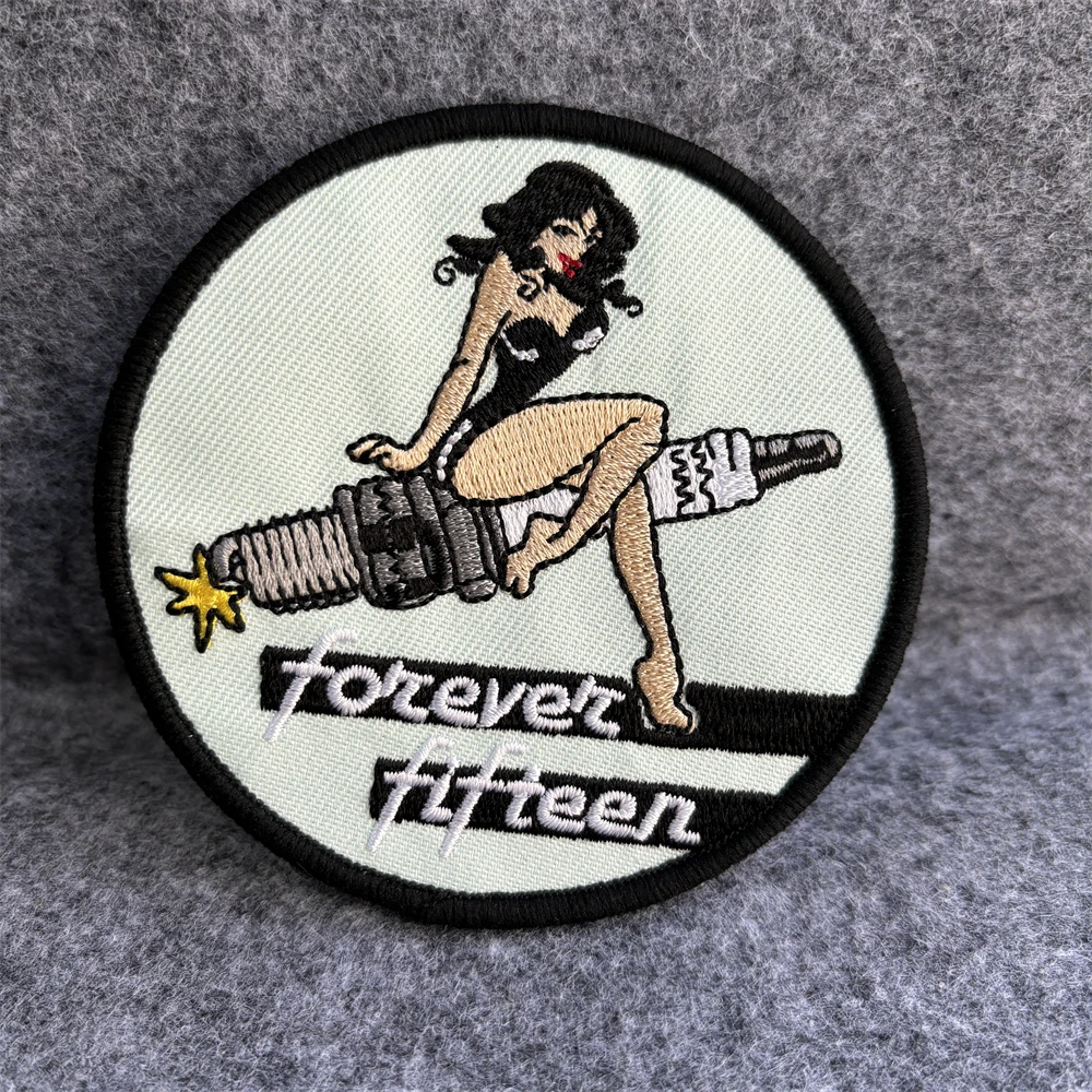 Forever Fifteen Girls Embroidered Morale Badge Patch Anime Bikini Nurse Girl Printed Hook&Loop Sticker Military Armband Applique