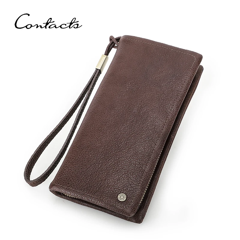 

CONTACT'S Genuine Leather Clutch Bags for Men Long Casual Zipper Handbags Coin Purses Card Holders Money Clip Men Wallet