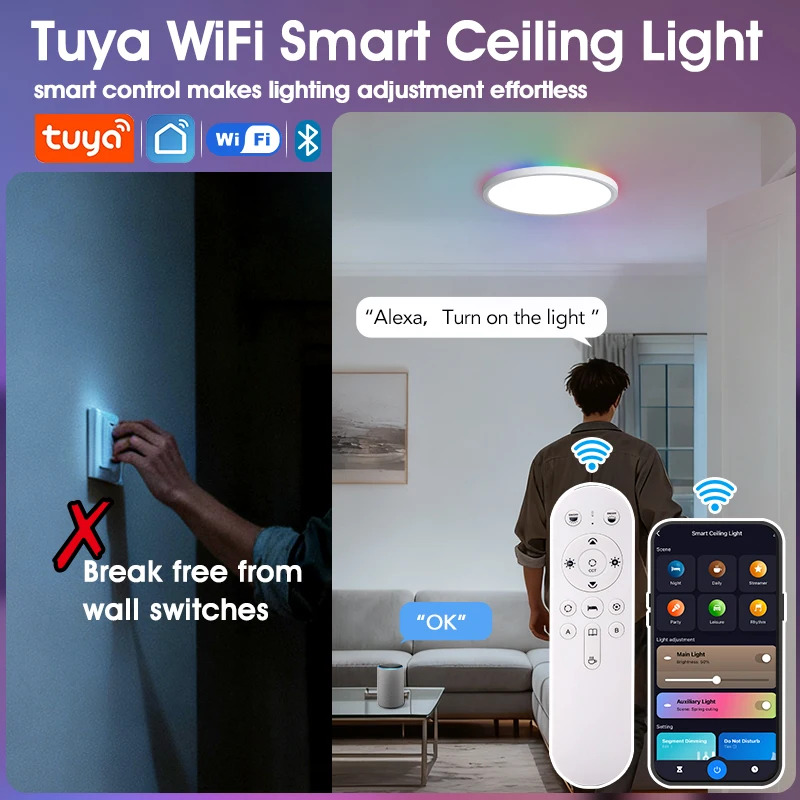 TUYA Ceiling Lamp RGB Flowing Light 36-28W 220V Dimmable With APP Alexa Voice Remote Control Smart WiFi Ceiling Light For Home