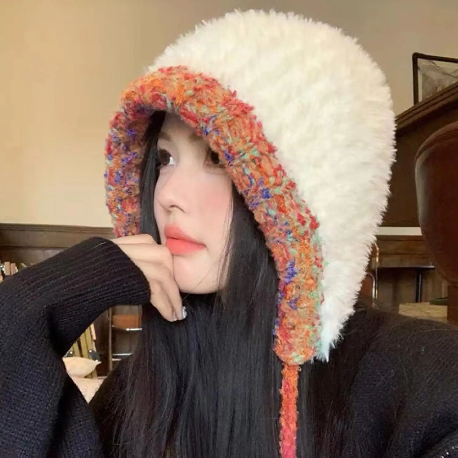 Cute Warm Thickened Knitted Hat Windproof Coldproof Solid Color Caps Ear Protection for Autumn Winter