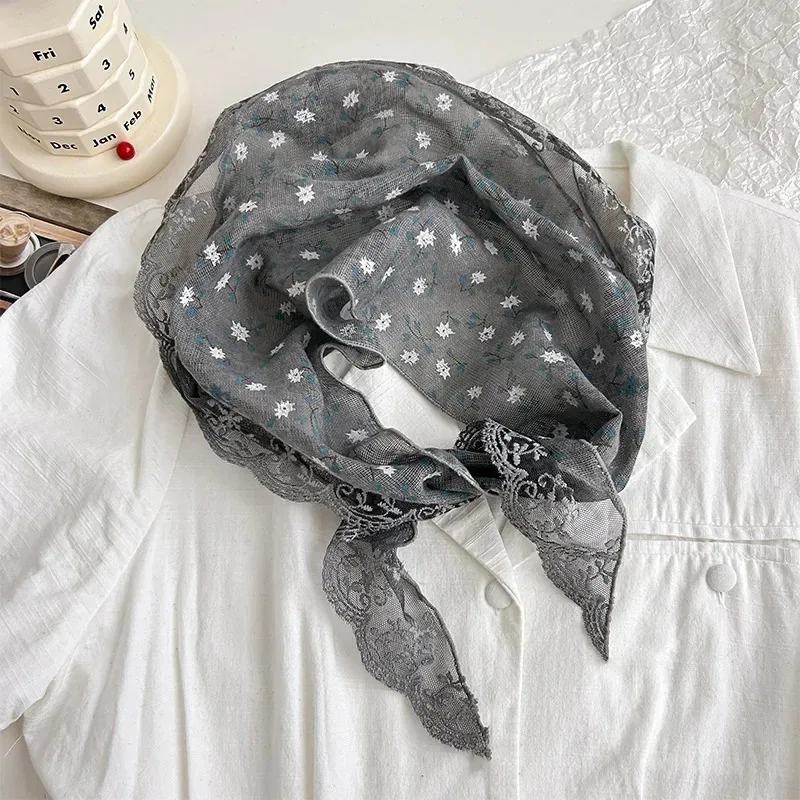 تي شيرت صغير مطبوع عليه أوركيد للربيع والصيف مع وشاح مثلث قطني عصابة رأس مربعة متعددة الاستخدامات على الطراز الأدبي