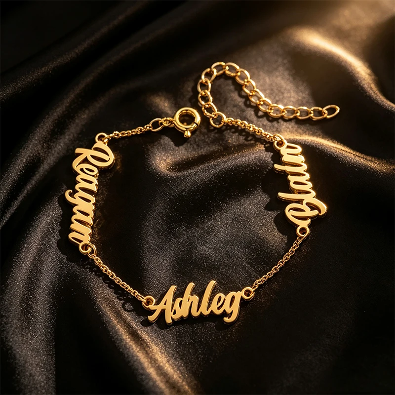 1~5 Names Customized Bracelet Woman Man Stainless Steel Personalized Couples Family Cutting Name Bracelet pulseras Jewelry Gift