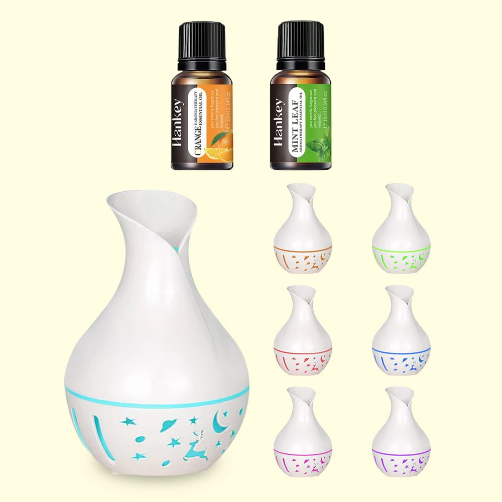

Mini Ultrasonic Aroma Diffuser LED Night Light Electric Essential Oil Diffuser aromatherapy HOME,Includes two bottles of essenti