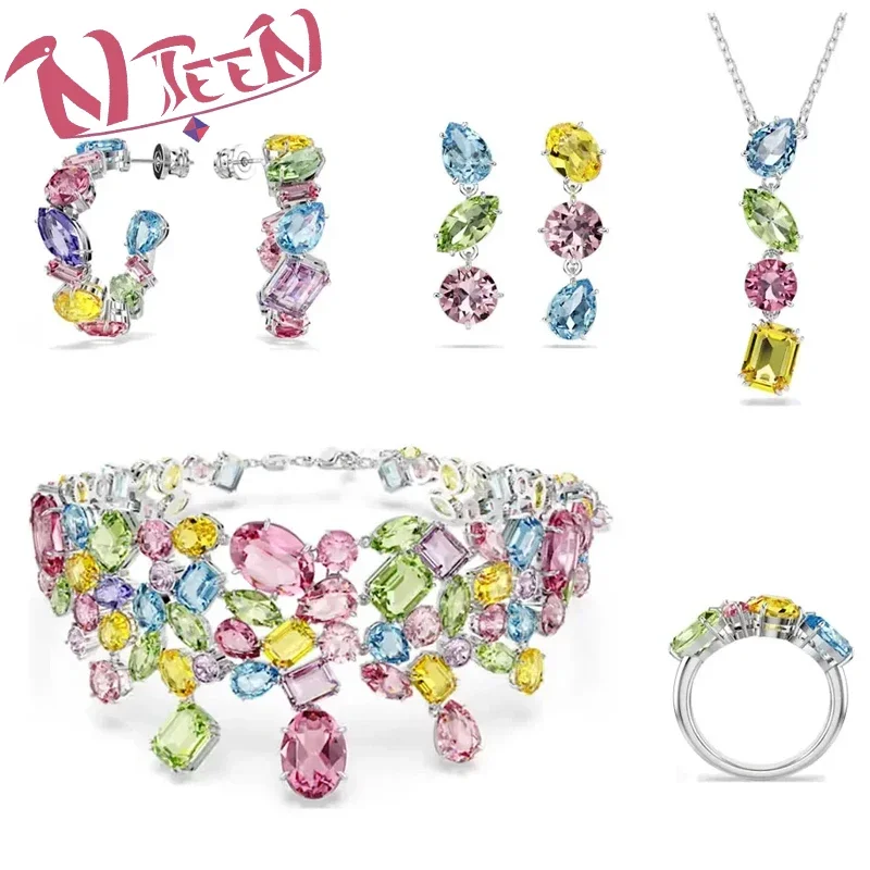 Original Candy Collection High-quality New Female Jewelry Set Necklace Earrings Bracelet Pink Crystal Pendant Party Gift