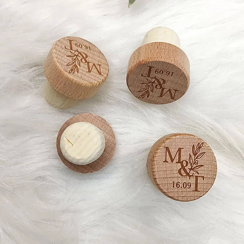 Custom Wine Bottle Stopper Wedding Favors Wooden Corks Personalized Bottle Cork Toppers Wedding Gifts For Guests Thank You Gift