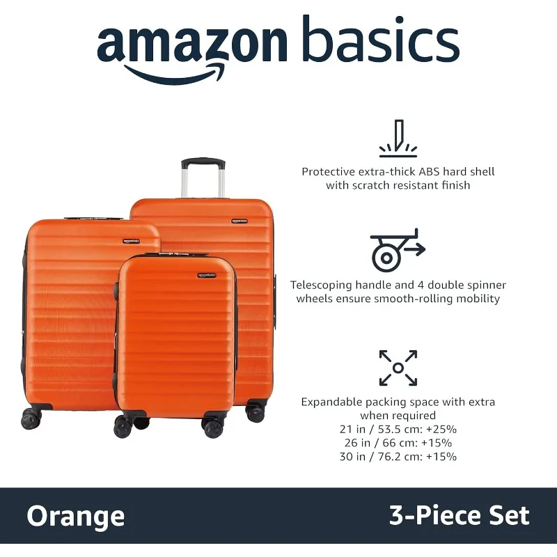 Ensembles de bagages à roulettes, valise extensible rigide avec quatre roues tournantes et surface anti-rayures orange