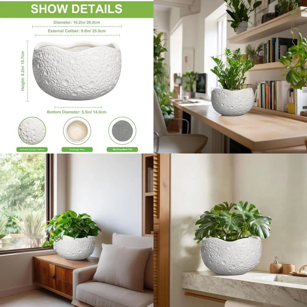 

10-дюймовый круглый керамический горшок для растений с дренажем для внутреннего/наружного бонсай и декоративных цветов, современные белые горшки для домашнего декора