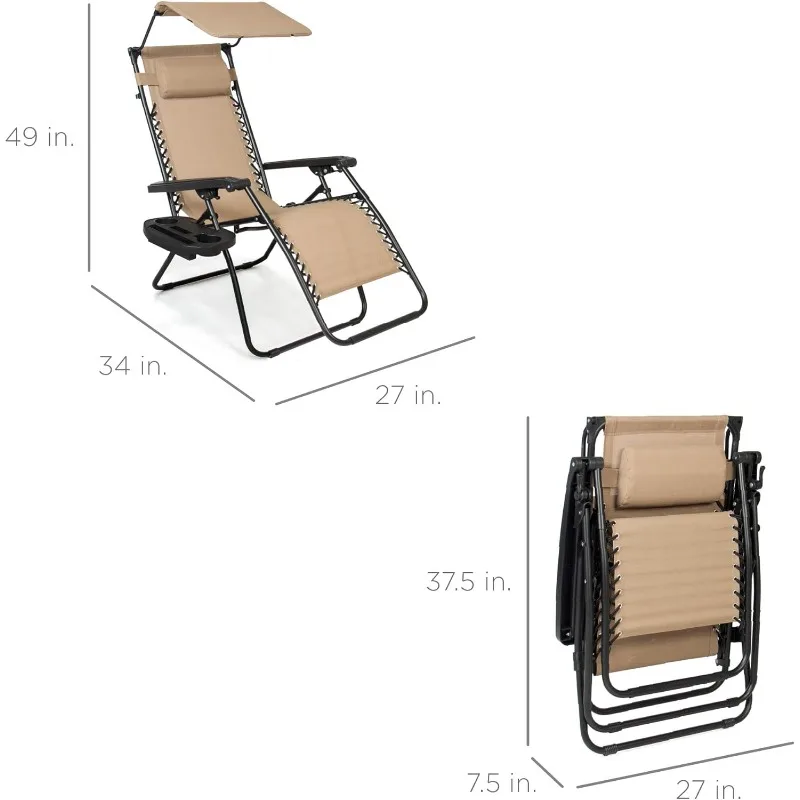 Best Choice Products Folding Zero Gravity Outdoor Recliner Patio Lounge Chair w/Adjustable Canopy Shade, Headrest,