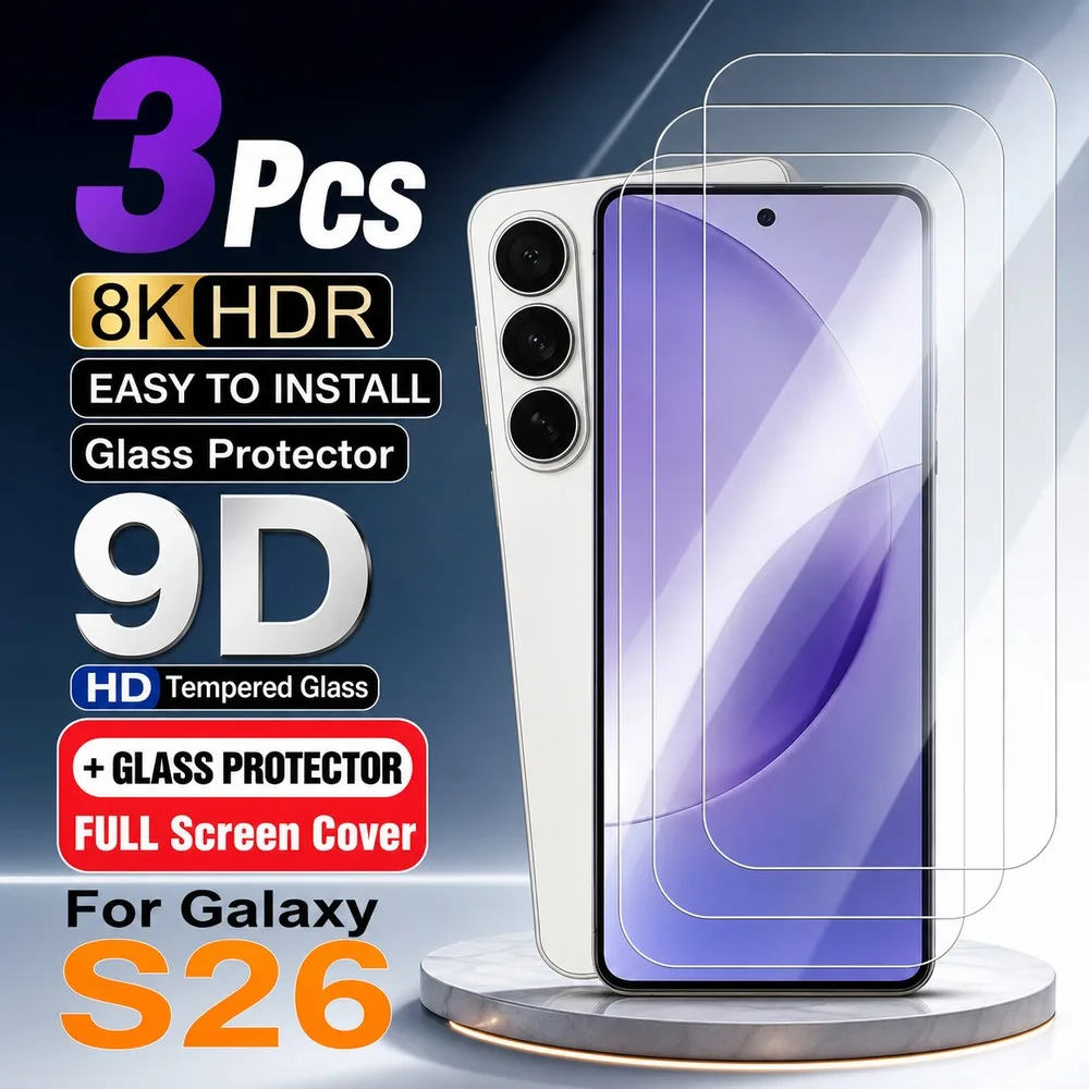 3PCS gehärtetes Glas Displayschutzfolie für Samsung Galaxy S26 Ultra S26+ HD Displayschutzfolie für Samsung Galaxy S26 S26 FE