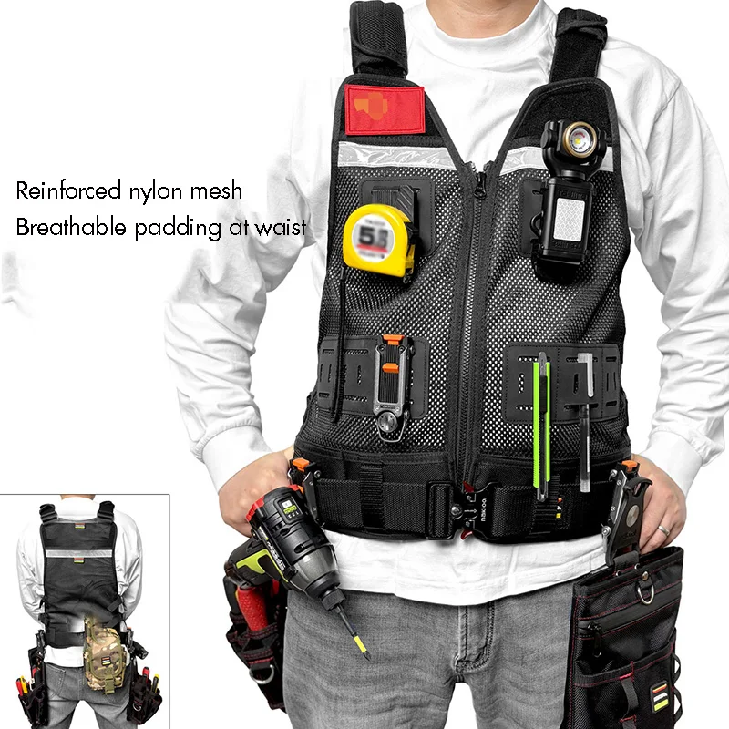 Multifunctional Nylon Breathable Tool Vest with Expanded Quick-Release Tool Bag And Belt Hanging Bag for Handyman And Carpenter