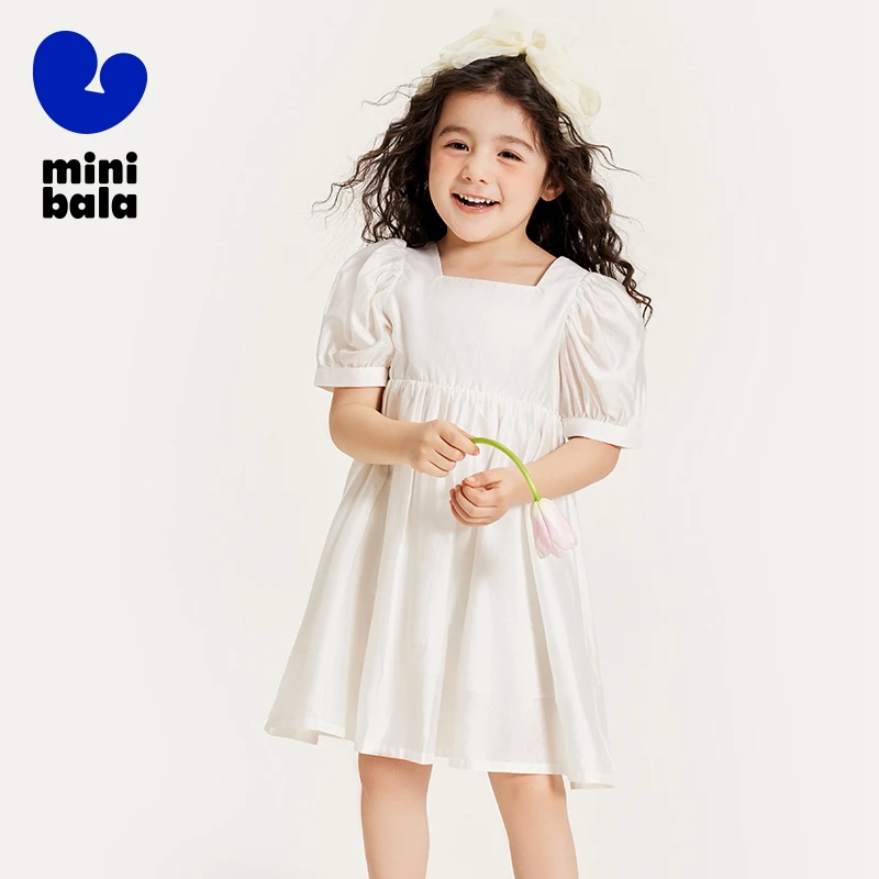 

Mini Bala Dress Girls and Women Dress for 2024 Summer New Pure Cotton Puff Sleeve Parent-Child Outfit for Summer