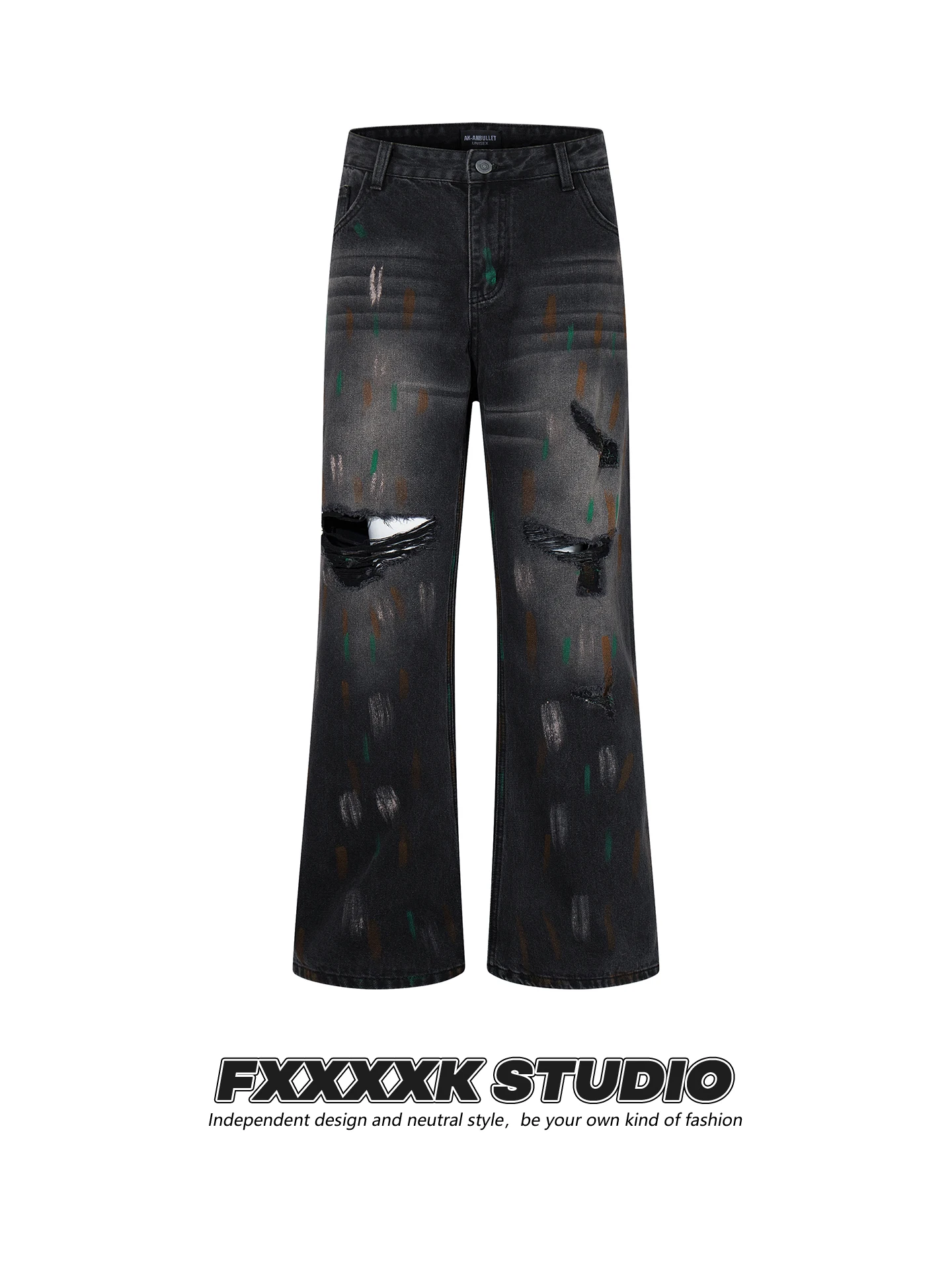 

Джинсы FXK с широкими штанинами, прямого кроя, свободного покроя, длинные брюки, повседневные, из смесового хлопка и полиэстера, без стрейча