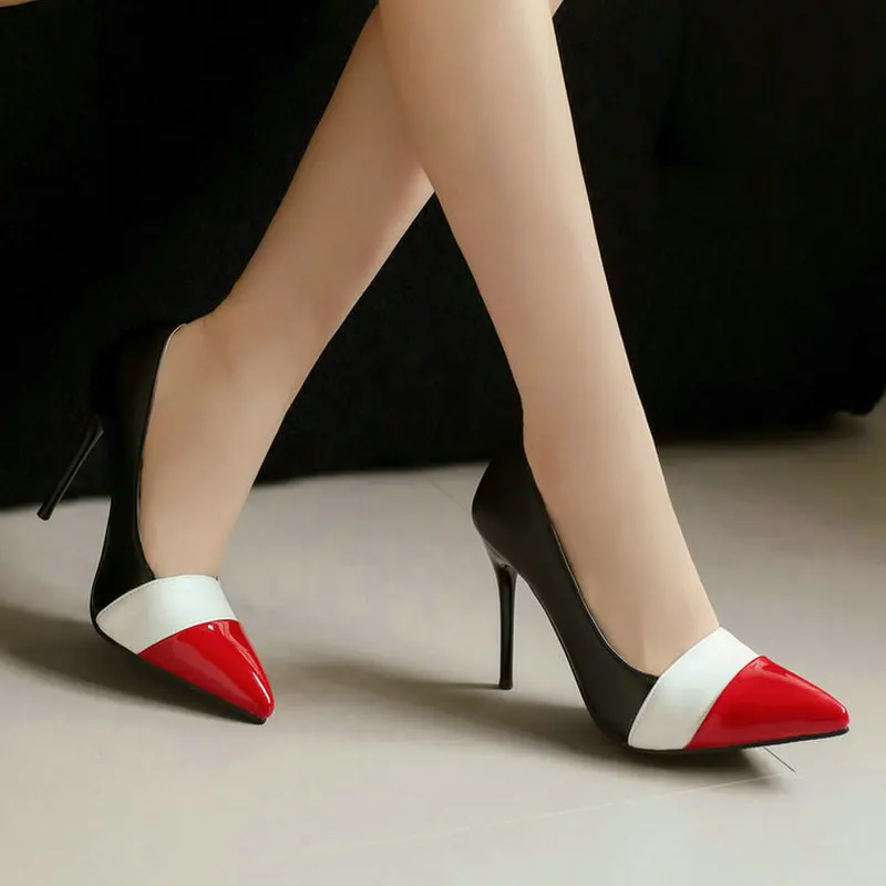 

Red Black Apricot Women High Heel Shoes Pointed Toe Thin High Heel Ladies Pumps PU Leather Shallow Party Fashion Women Shoes