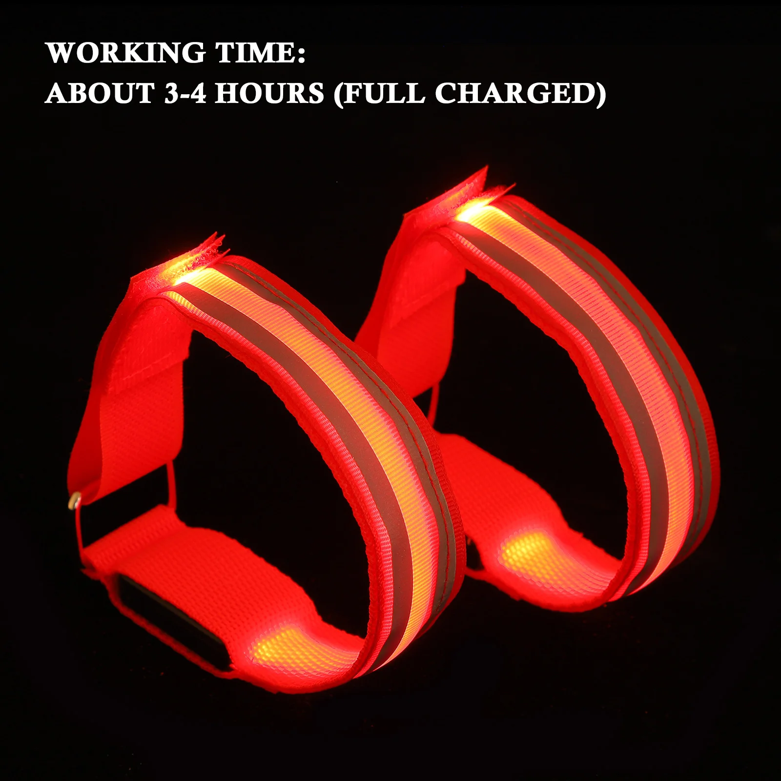2 قطعة أساور متوهجة للجري الليلي أحمر برتقالي أصفر أخضر أزرق وردي أبيض Led قابلة للشحن وامض المعصم الفرقة للخارجية #4