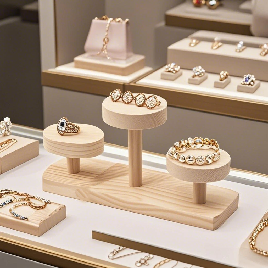 Wooden Ladder Shelf Multi Round Display Stand Storage Rack Solid Versatile Wood Jewelry Display Stand Cosmetics Doll Storage Rac
