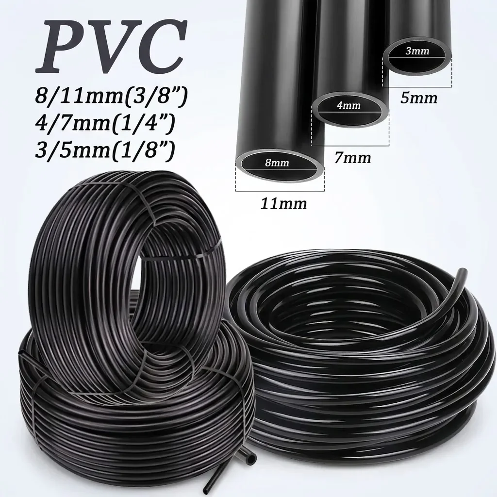 10M to 100M PVC Garden Hose 1/8 1/4 3/8 Inch Black Micro Drip Irrigation Tube for Plants Watering System 3/5mm 4/7mm 8/11mm Pipe