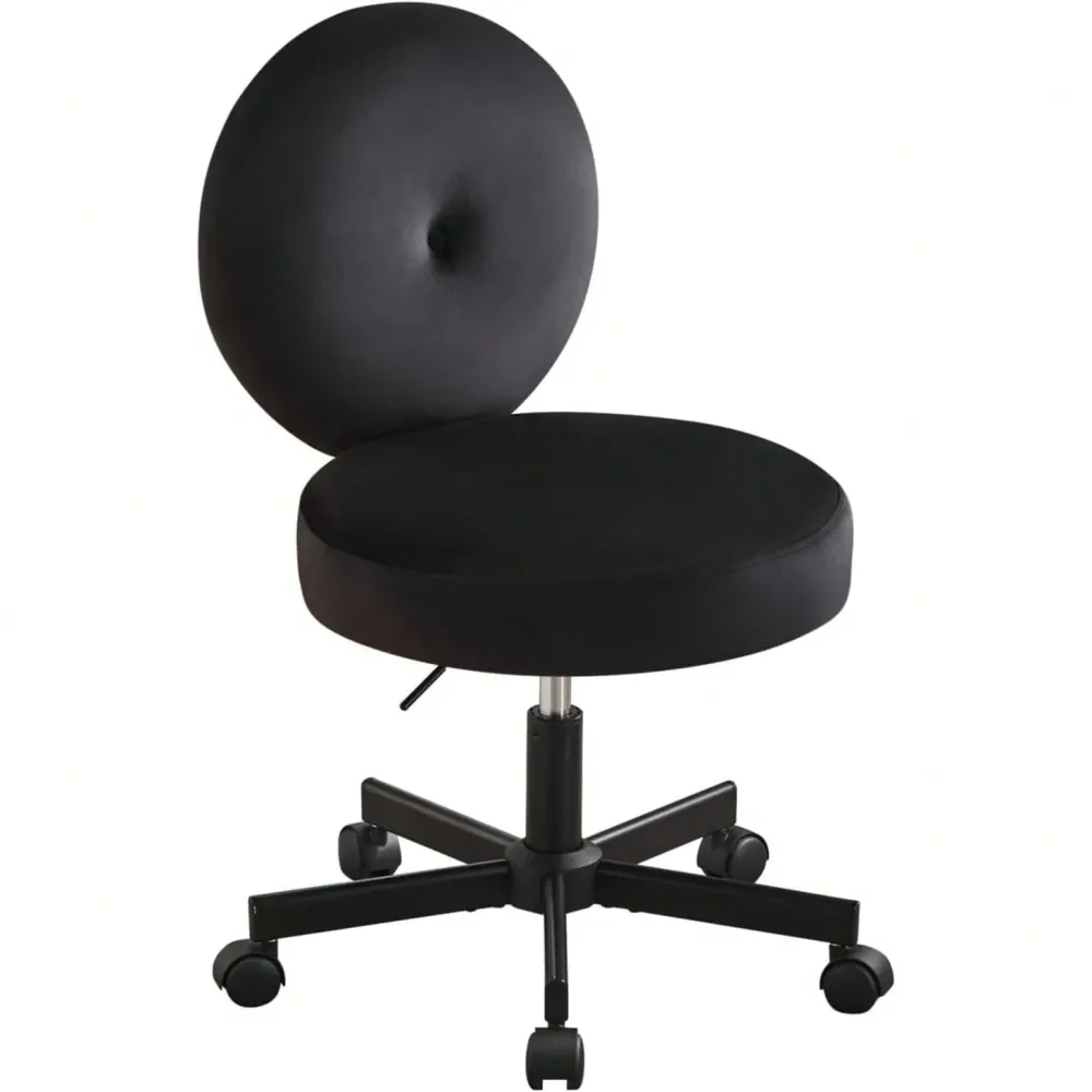 

Armless Desk Chair, Small holstered Velvet Vanity Chair With Wheels, Adjustable Swivel Task Rolling Stool Chair For Bedroom,