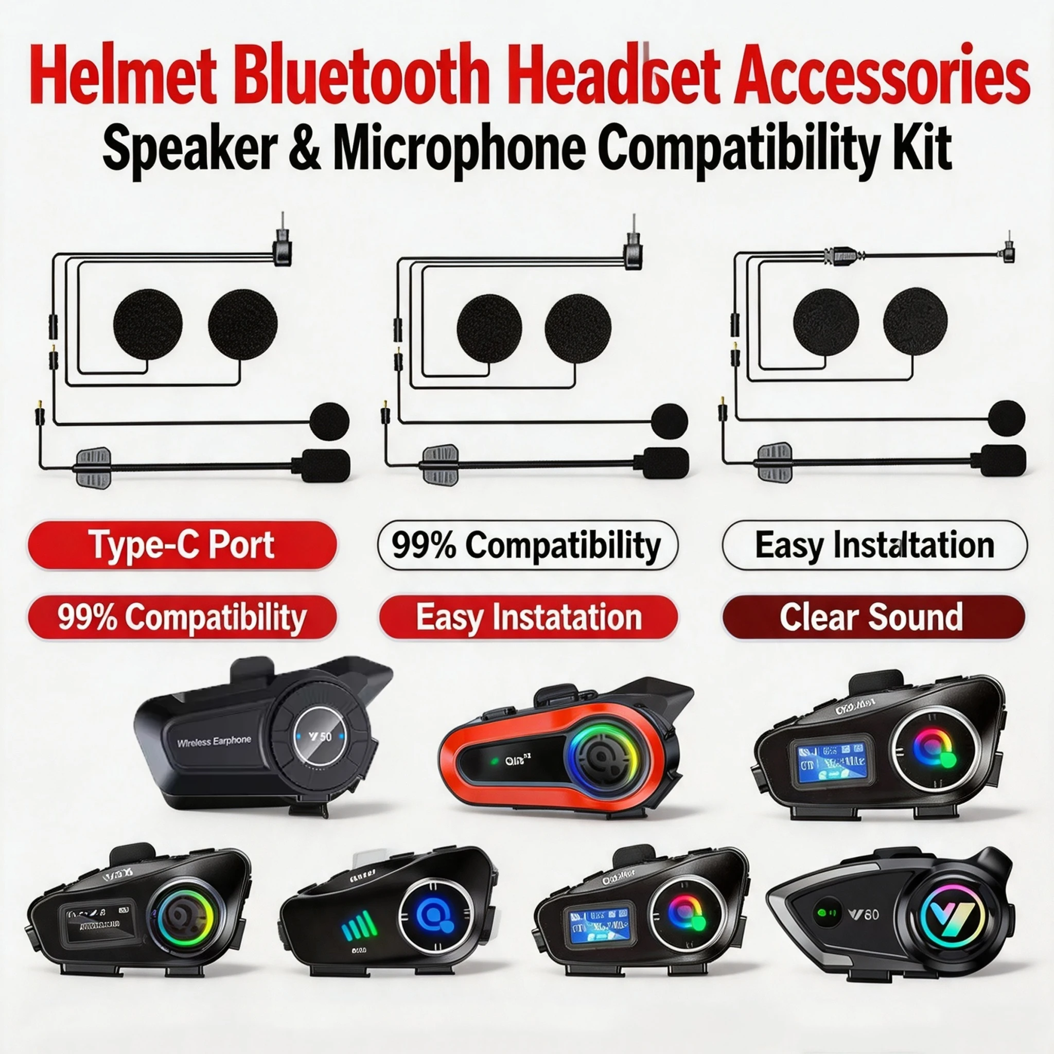 Suitable for 99% of Helmets Bluetooth Headsets Speakers Microphone Accessories Bluetooth Headsets 2-In-1 Wheat Hard Soft Wheat