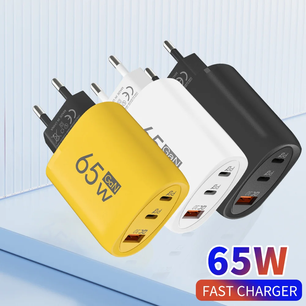 65W GaN USB‑C PD QC3.0 Fast Charging Wall Power Adapter Multi‑Ports Travel Charger For iPhone Xiaomi Samsung Huawei Mobile Phone
