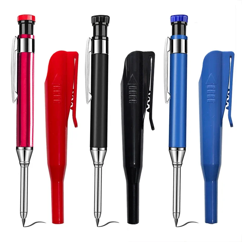 Set di Matite Automatiche per Falegnameria in Metallo Rosso, Nero e Blu da 2,8mm con Coperchio, Mina 2B per Marcatura di Fori Profondi e Disegno Tecnico