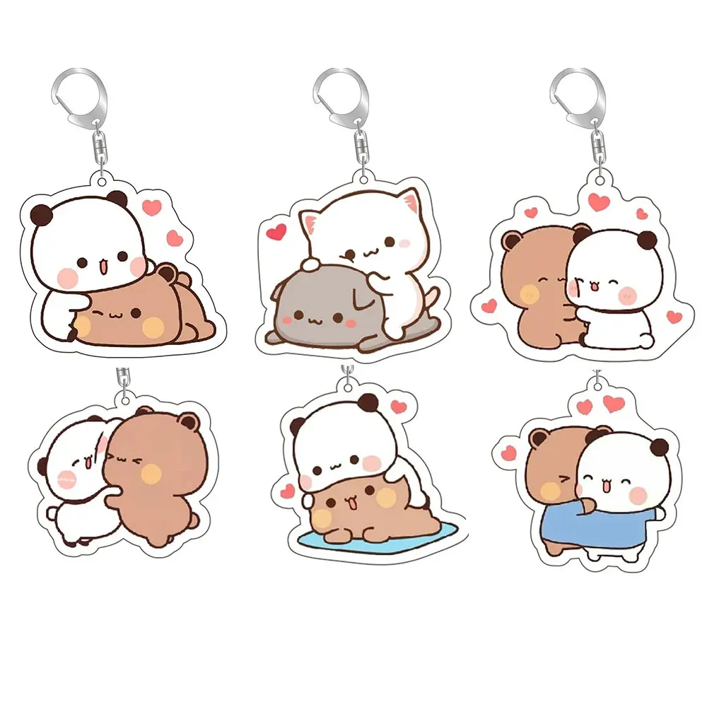 

Anime Dudu Bubu Keychain Grey Bear White Panda Key Chain Super Cute Couple Acrylic Keychains Ring for Accessories Bag Pendant