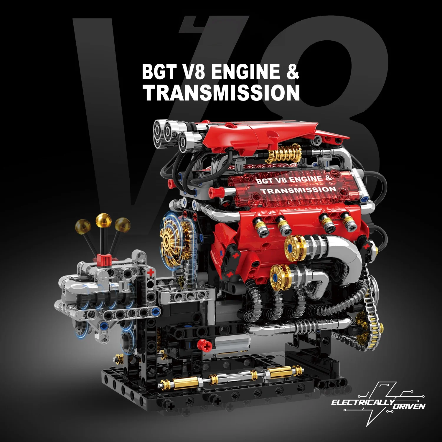 812pcs V8 Engine Motorized Simulation Car Parts Technical DIY Brick Model Toys Electrically Drive Building Blocks Super Gifts