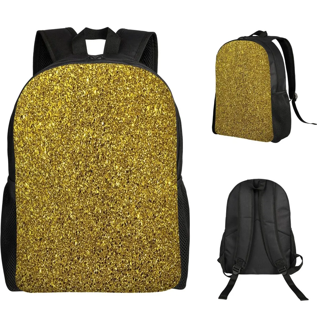 Gold Glitter Abstract Backpack Student Boys Girls BookBag School Bag Laptop Shoulder Bags