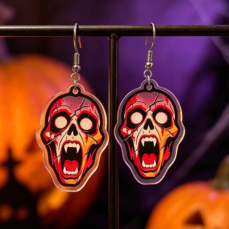 Halloween Horror Series Earrings Skull Zombie Hand Vampire Tooth Monster Mouth Earrings Gothic Spooky Cosplay Party Jewelry Gift