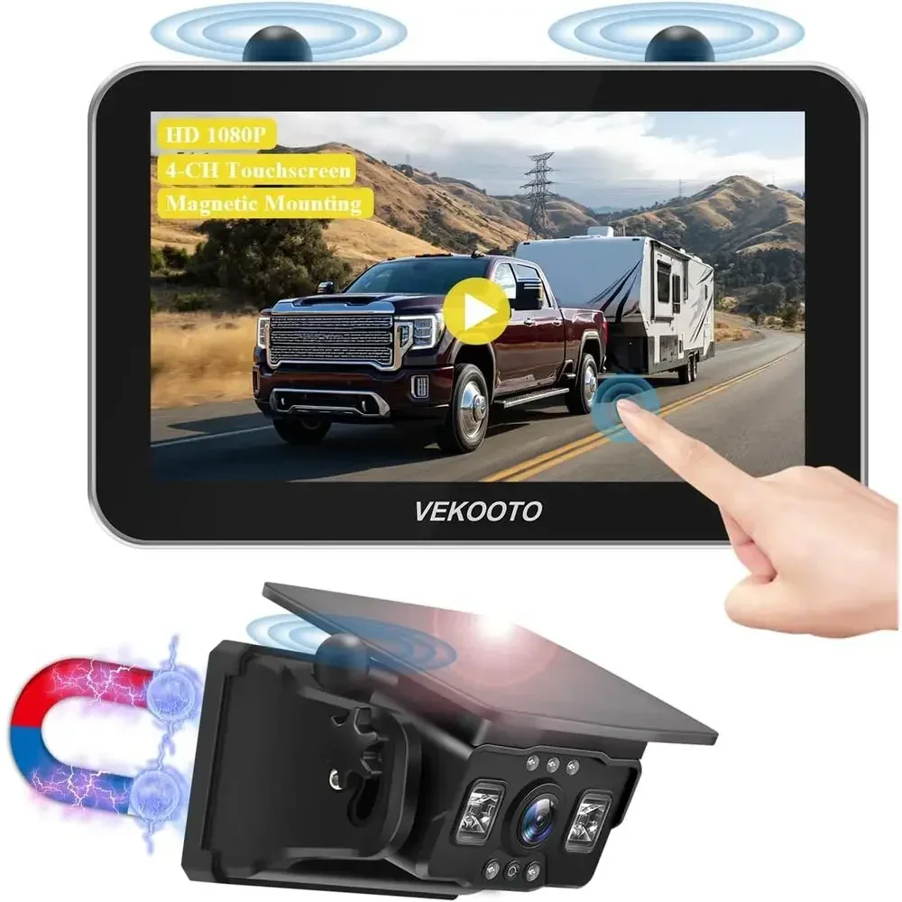 VK7 Pro Magnetic Solar Wireless Backup Camera, 7'' IPS Touchscreen Monitor HD1080P No Wiring 15,800mAh Rechargeable Camera Syste