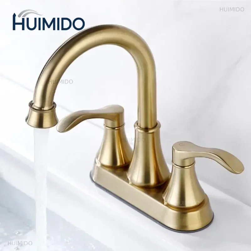 Faucet Bathroom 4 Inch Hot Cold Water Mixer Crane Deck Mounted American Style Bath Tap Basin Mixer Brass Brush Gold