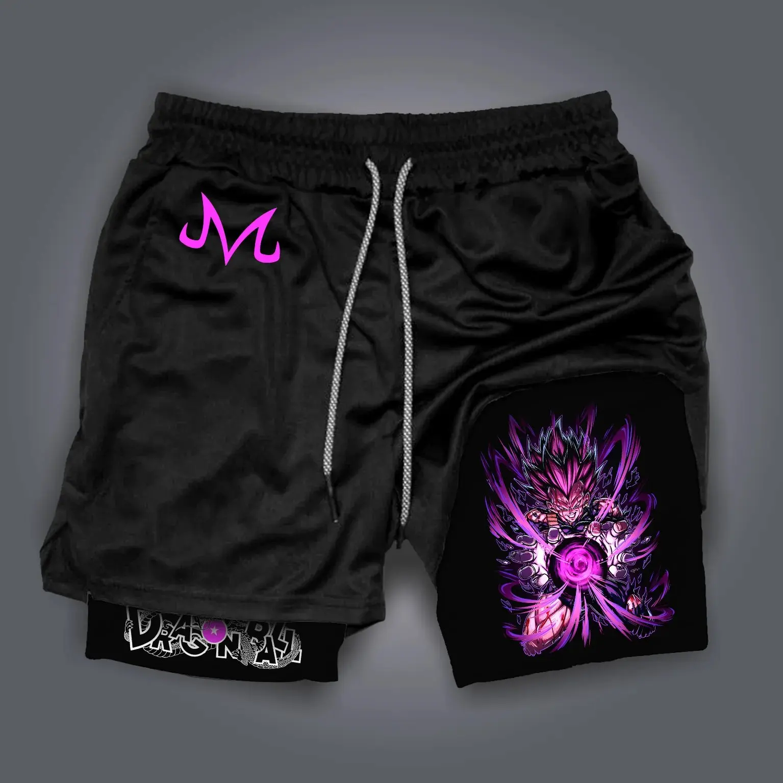 Dragon Ball Z pantalones cortos de algodón negro hombres mujeres Vegeta pelo dorado traje púrpura energía roja Anime batalla Pose blanco cordón 2025 ​