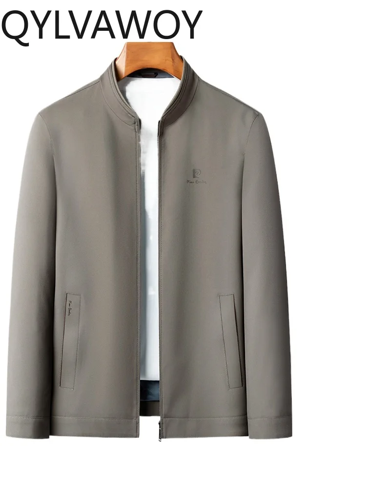 

QYLVAWOY 100% Polyester Men's Spring Autumn Middle-Aged Stand-Up Collar Jacket Business Casual Outerwear LJ2301