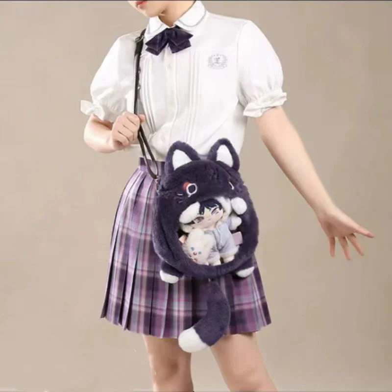 Spiel Genshin Impact Scaramouche Wanderer Cosplay Katze niedlichen Rucksack gefüllt Plüsch Puppe Schultern Tasche Mädchen Umhängetasche Weihnachts geschenk