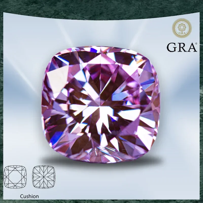 

Moissanite Gemstone Cushion Cut Sakura Pink Color VVS1 with GRA Certificate for Gemstone Charms Advanced Jewelry Making Material