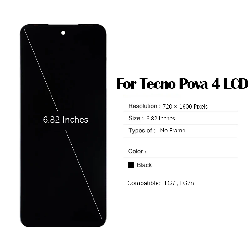 LCD Screen 6.82 inches For Tecno Pova 4 LCD Display LG7 LG7n Touch Screen Digitizer Assembly Replacement Parts For Pova4 Display