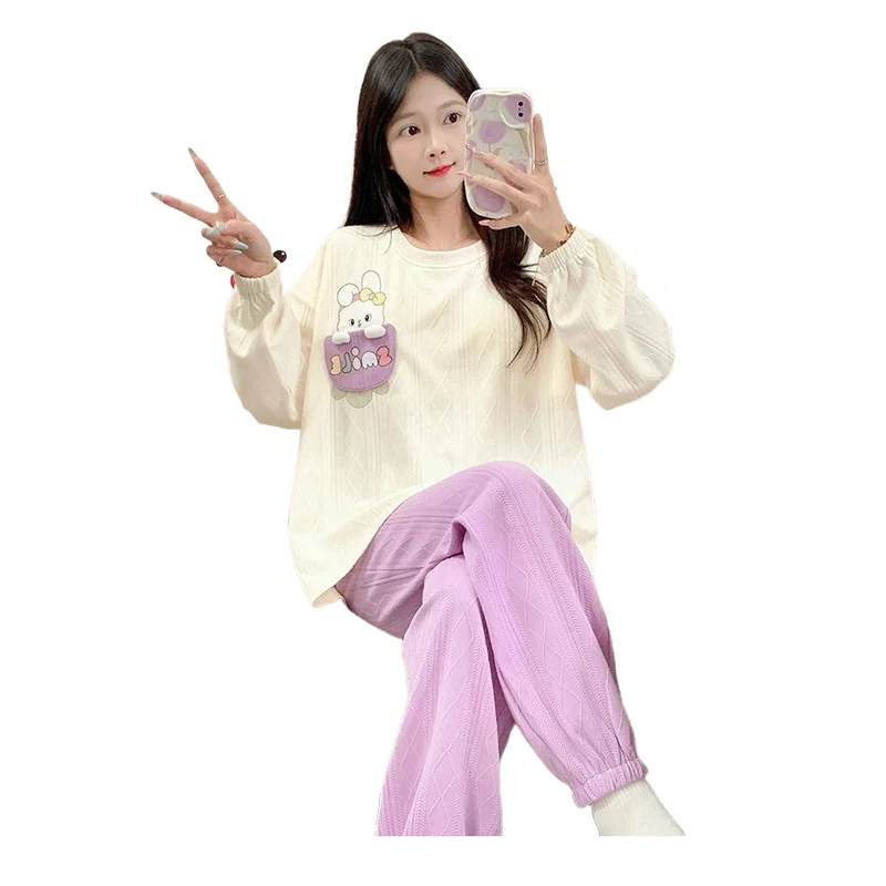 

Женская пижама с милым аниме-принтом и нагрудником, новинка 2024, весенне-осенние хлопковые пижамные штаны, комплекты домашней одежды для девочек с героями мультфильмов Kawaii