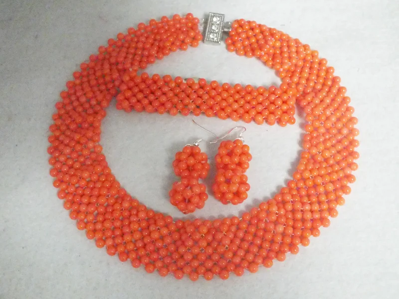 

Fashion Nigerian Wedding African Jewelry Set Coral Beads Necklace Set For Women Jewelry 18"