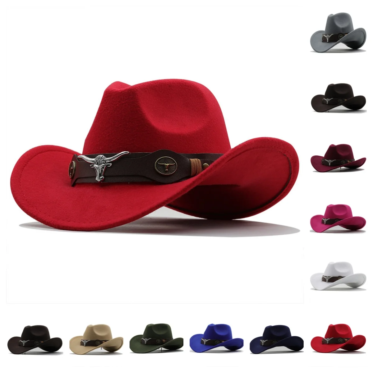 جديد قبعات رعاة البقر الغربية قبعة لفة حافة راعية البقر قبعة كاوبوي الجاز قبعات فيدورا قبعة مع رباط البقرة للنساء الرجال الأطفال #1
