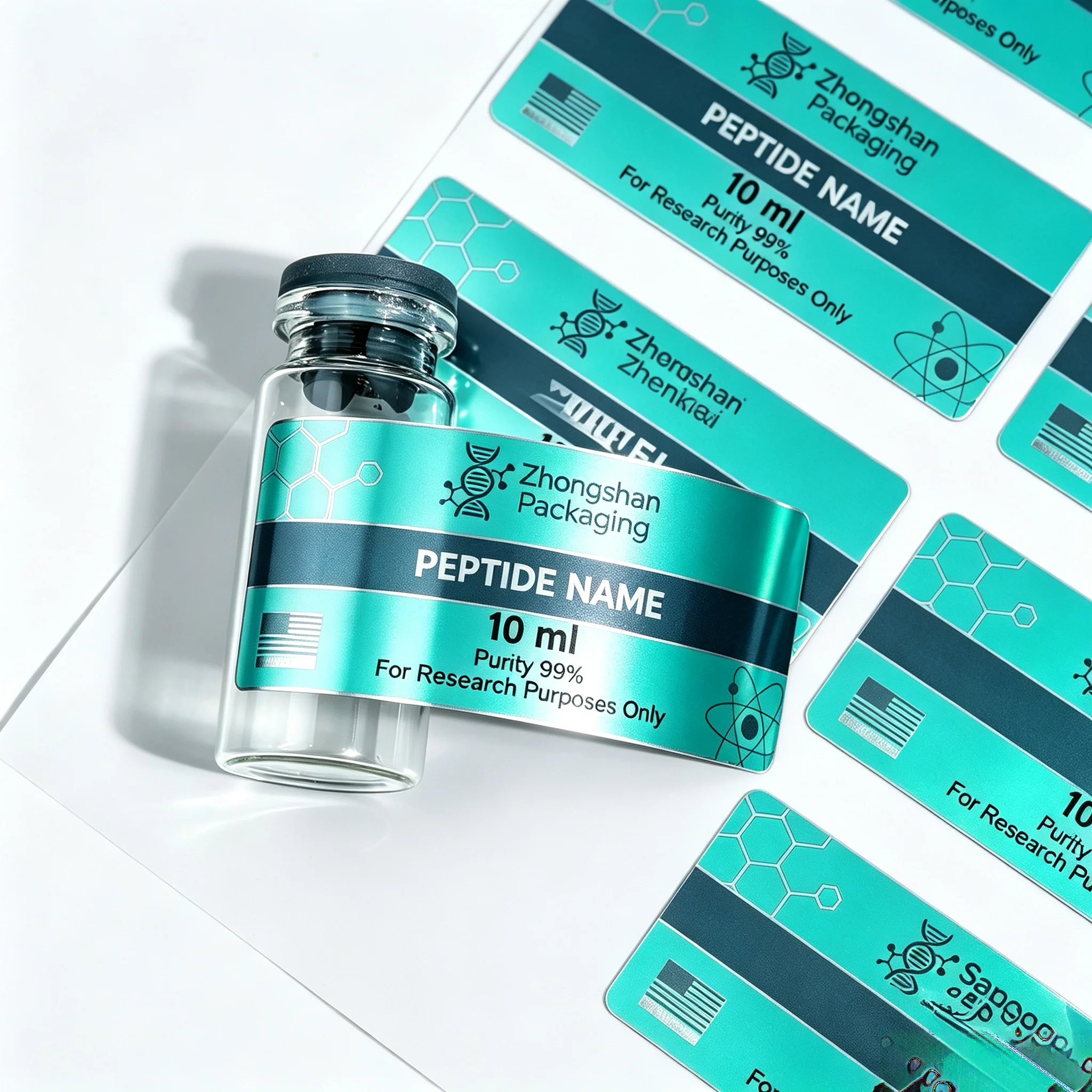 Custom Self Adhesive Peptide Labels And Color Packaging Boxes Full Kit For 3ml 5ml 10ml Bodybuilding Skincare Supplement Vials