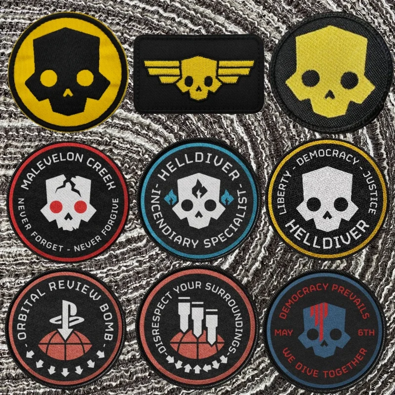 HellDivers Morale Badge Patch Hook&Loop Orbital Review Bomb Tactical Military Backpack Sticker 380MM HE Barrage Armband Emblem