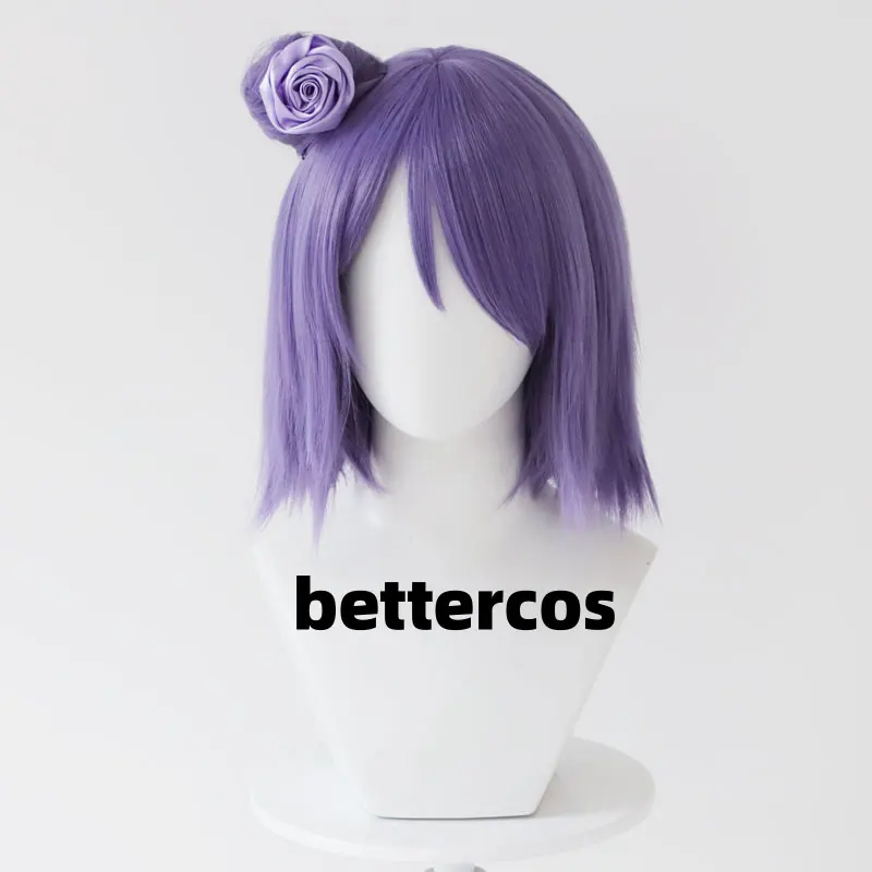 Konan Cosplay Wig Anime Purple Short With Bun Heat Resistant Synthetic Hair Halloween Party Wigs + Wig Cap