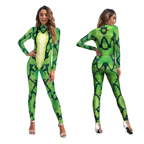 Zawaland Bodysuits For Women's Catsuit Funny Frog Animal Cosplay Clothing Stretch Jumpsuits Halloween Costume Female Zentai