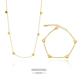 HONGTONG Love Pendant Necklace Bracelet For Women 18K Gold Plated Stainless Steel Jewelry Set Charm Accessories Gift