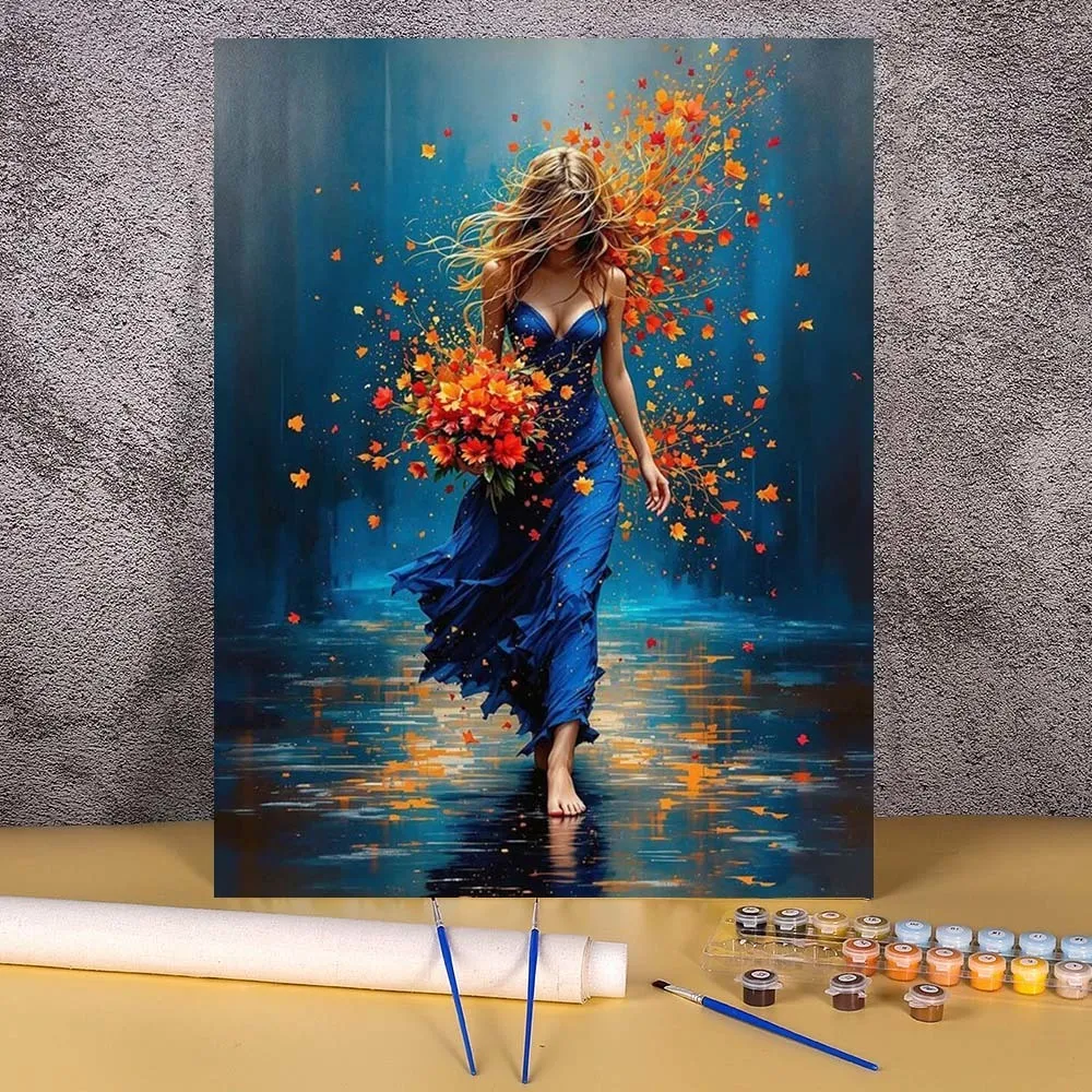 

Picture By Numbers Abstract Flower Female DIY Frameless HandPainted Wall Art Coloring Painting For Living Room Home Decoration