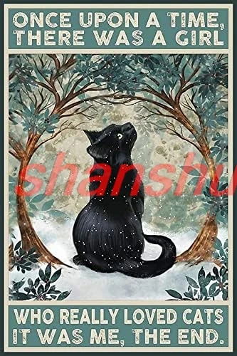 Bestylez Funny Black Cat Signs Cat Pictures Cat Poster Wall Decor, Cat Lover Gifts For Women Girl - Once Upon a Time There  sign